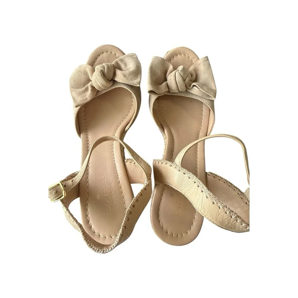 Kate Spade New York Tianna Bow Espadrille Wedge Sandals Biscotti Suede Size 8.5 - Picture 4 of 9